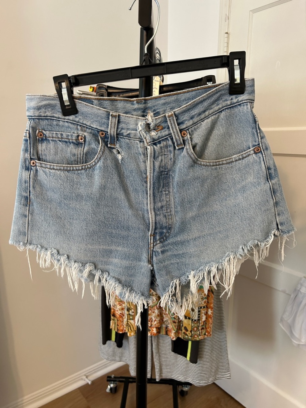 Levi’s 501 Distressed Jean Short. 2.5” inseam. Button Fly. No stretch.